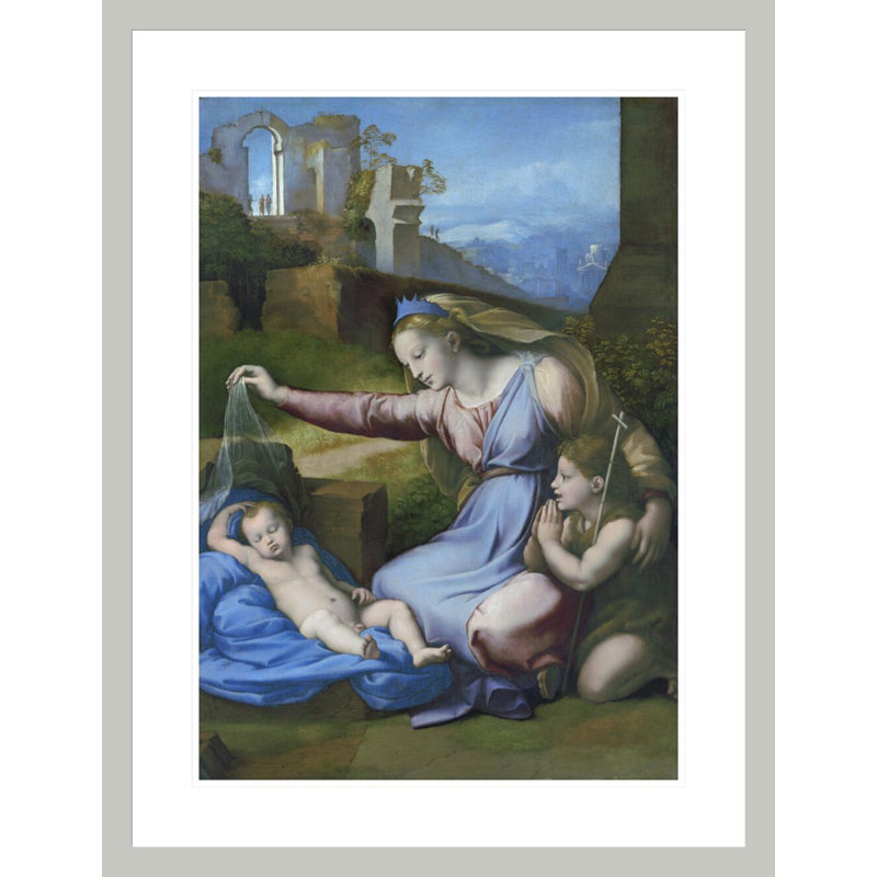 La Madone du diadème bleu par Raphael - Impression sur toile, H 29,5 po x l 22,64 po