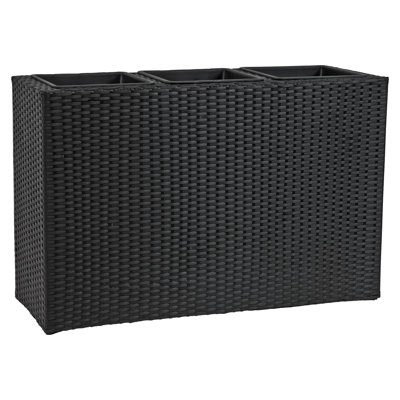 3-Section Wicker Planter Box - Black