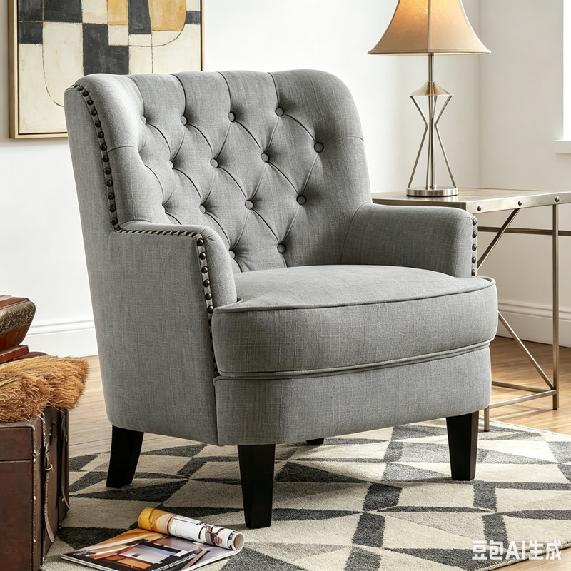 Chaise d'appoint rembourrée avec coussin moelleux Mid-Century, Gris