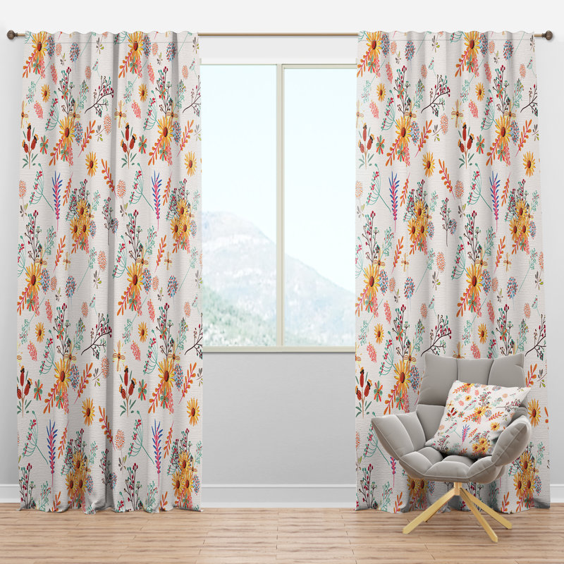 Panneau de rideau simple semi-diaphane avec passe-tringle Pretty Floral, l 52 po x L 90 po