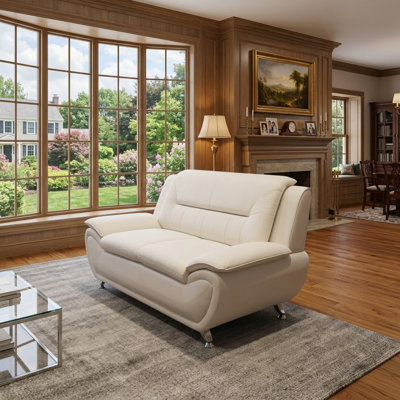 42" Living Room Sofa, Faux Leather Loveseat with Deep Seat & Tufted Design for Home Apartment, Beige