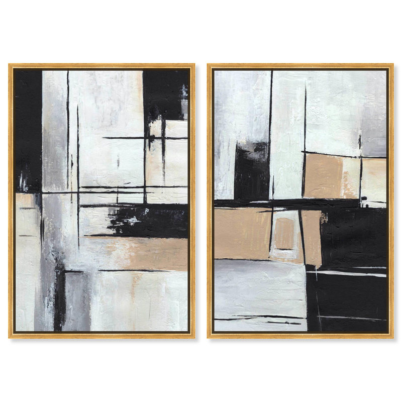 Shadow Set Canvas Set of 2 Neutral Art by , Cadre flottant doré, H 15 po x l 10 po