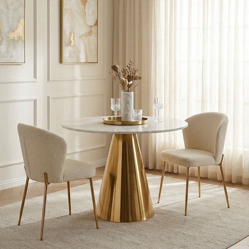 Marble Top Metal Base Dining Table