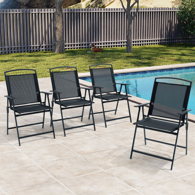 Spooner Patio Metal  Folding Outdoor Dining Armchair, Black