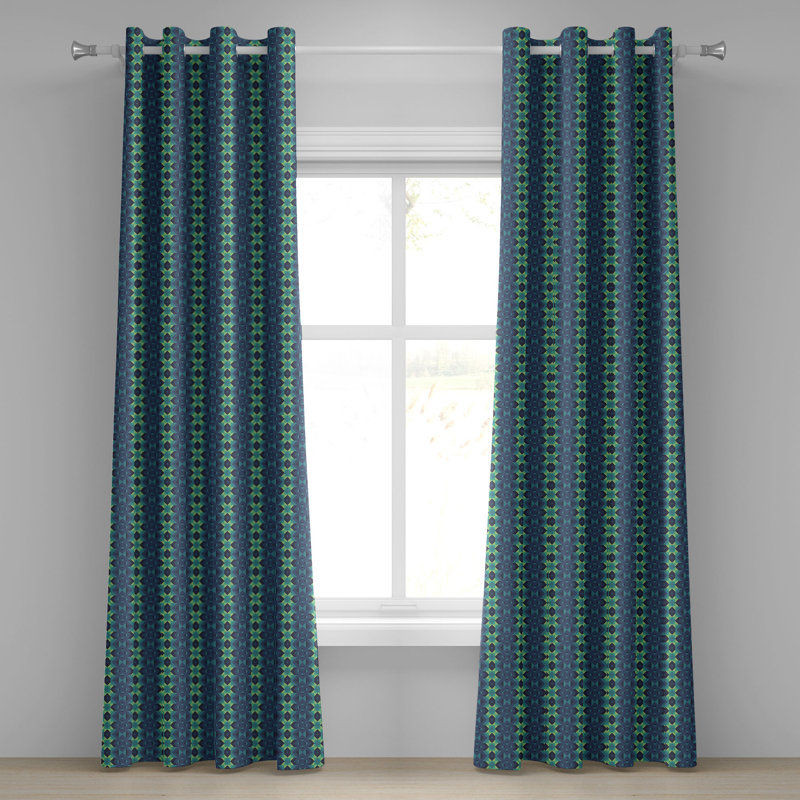 Rideau à œillets bleu et vert à 2 panneaux, 50 po, vert pâle / bleu foncé, L 50 po x L 72 po