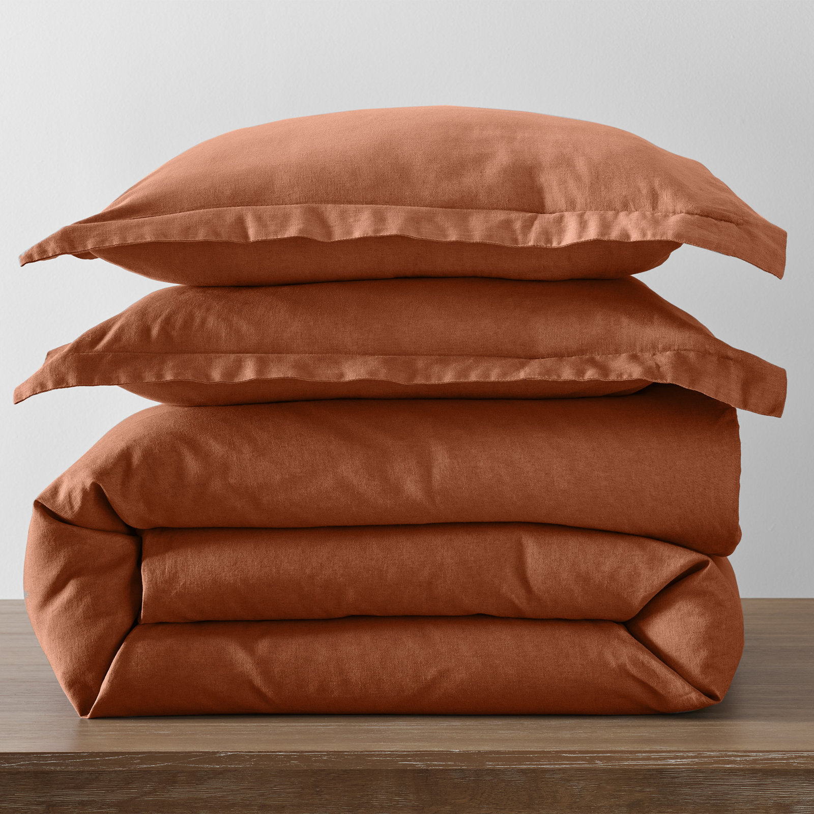 Jeffen Linen Duvet Cover Set, King / Cal King Duvet Cover + 2 King Shams, Rust