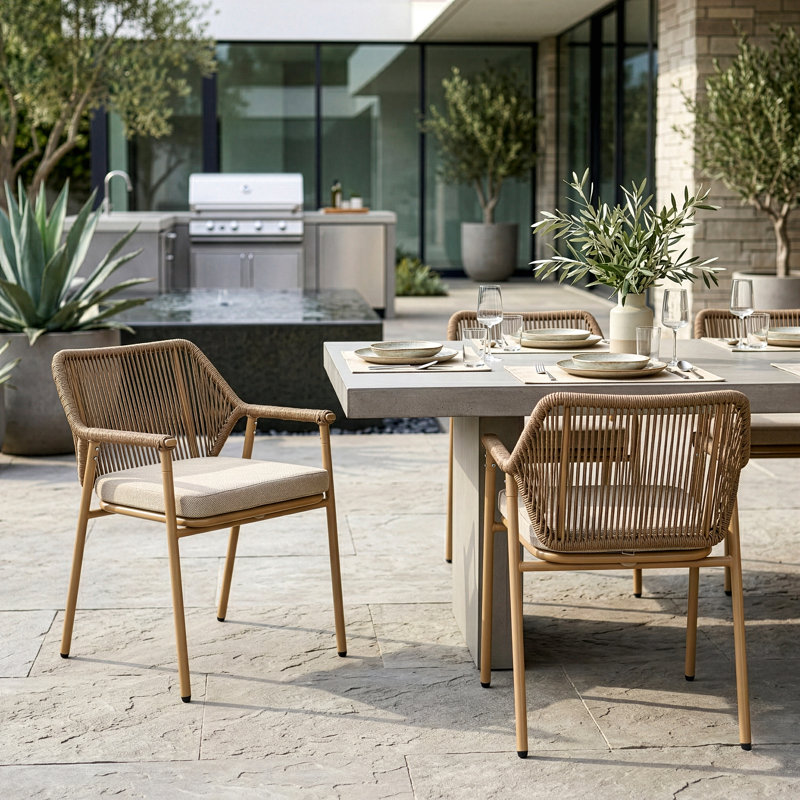 Ensemble de 2 chaises d'extérieur avec accoudoirs Bisera, Beige, Brun