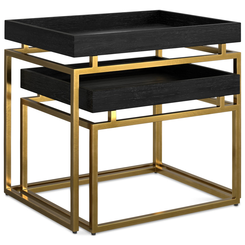 Macy Black and Gold Wood Metal Nesting End Tables, 20 Inch