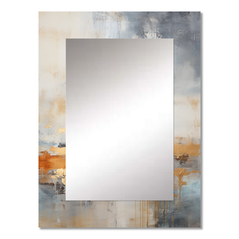 Minimalism Beige And Gold Wave Horizon I - Coastal Large Wall Mirror, Beige Decorative Mirror, Printed Metal Art, 32" x 24"