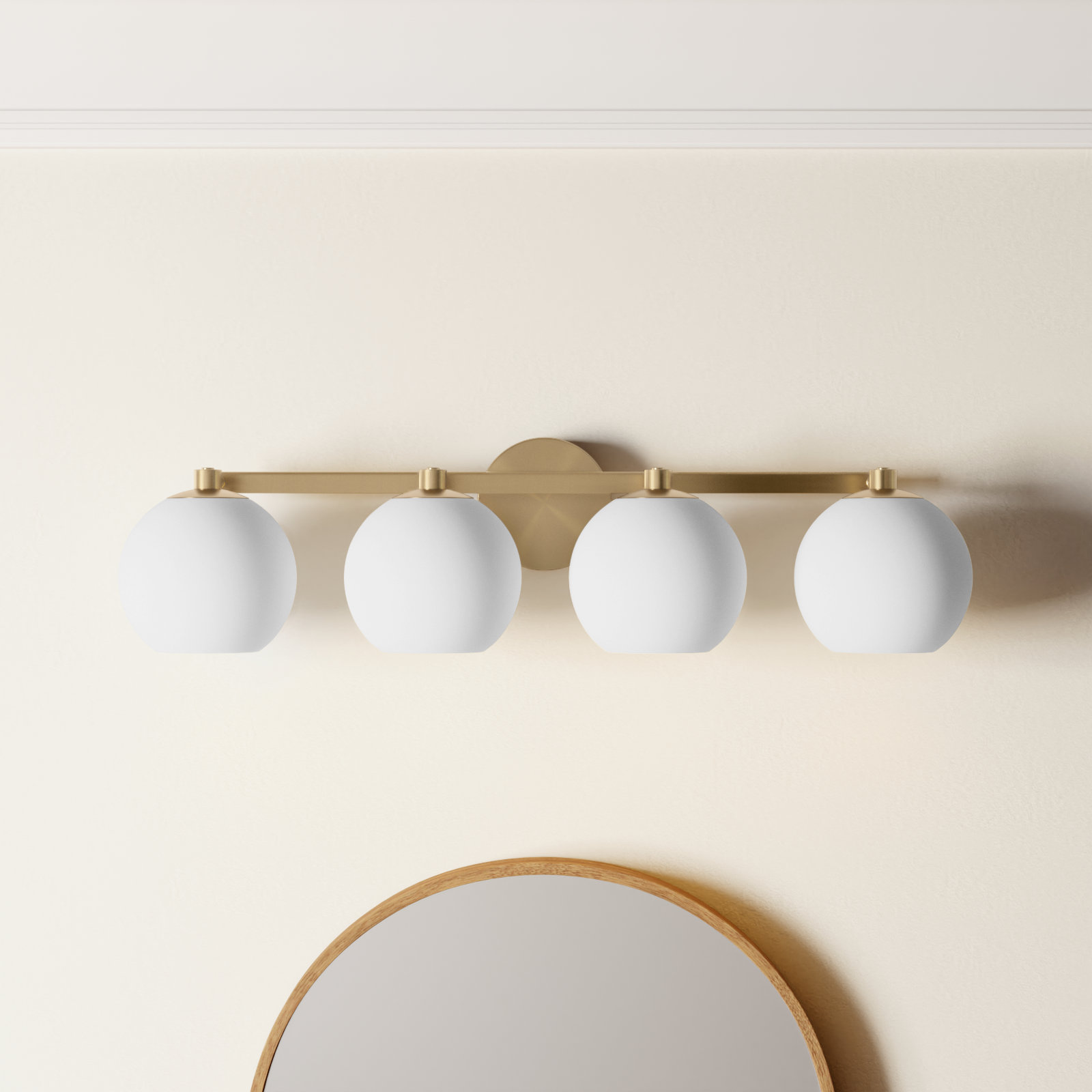 Ansley 4 Light Frosted Dimmable Vanity Light, Aged Brass