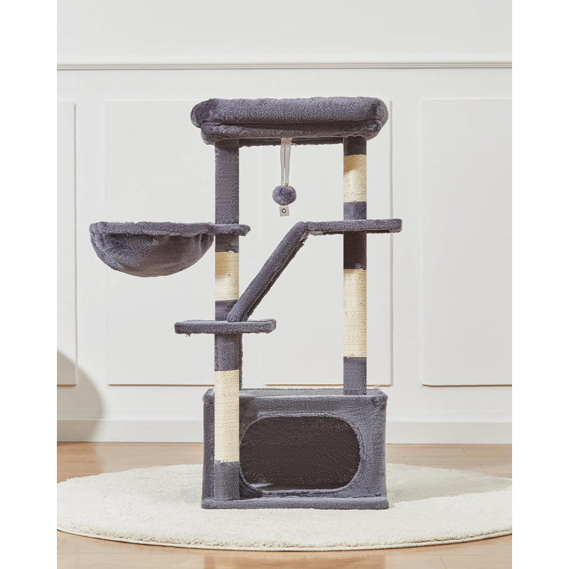 Arbre à chat, tour à chat de 38,2 pouces pour chats d'intérieur, convient aux chatons avec luxueux condo pour chat avec paniers réglables et perchoir luxueux gris fumé MS029SG