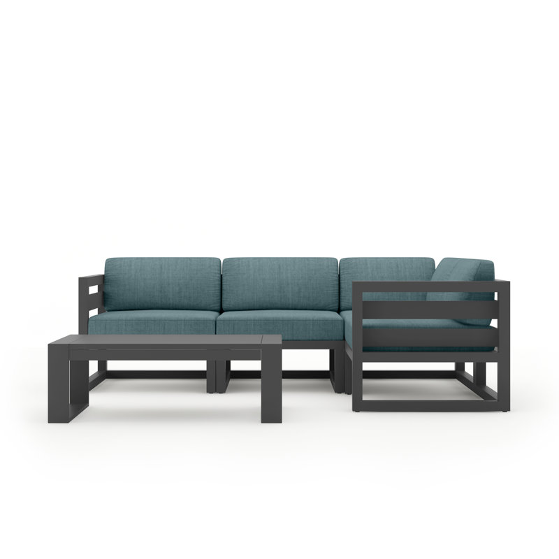 Avion 5 Piece Sectional Set - Black, Canvas Charcoal Sunbrella® Canvas, Slate