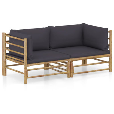 Ensemble de patio 2 pièces avec coussins en bambou