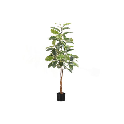 Artificial Plant,Rubber Tree, Indoor, Faux, Fake, Floor, Greenery, Potted, Real Touch, Decorative, Green Leaves, Black Pot