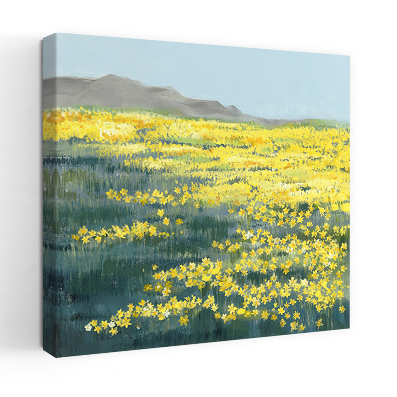 Champ de fleurs dorées, paysage contemporain abstrait, art mural, H 48 po x l 48 po
