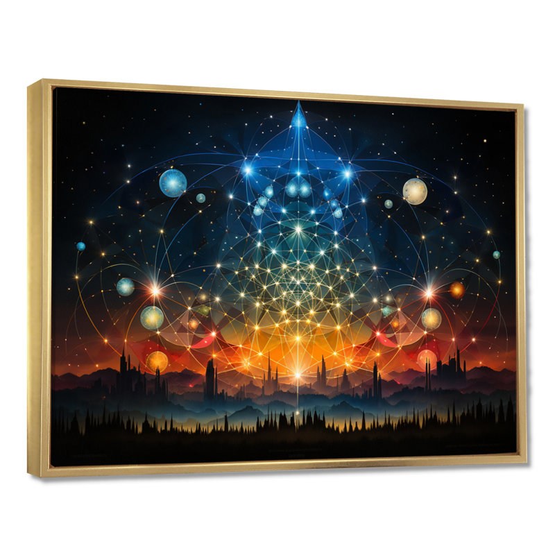 Heaven’S Sacred Bloom - Paysage abstrait, art mural, salon, Cadre flottant doré, H 16 po x l 32 po x P 1 po