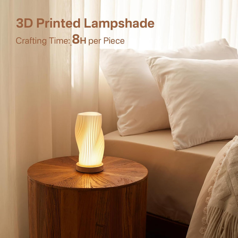 Dimmable Bedside Lamp With Wood Base And 3D Printed PLA Lampshade - Adjustable Lighting For Bedroom, Living Room, Office, And Dorm