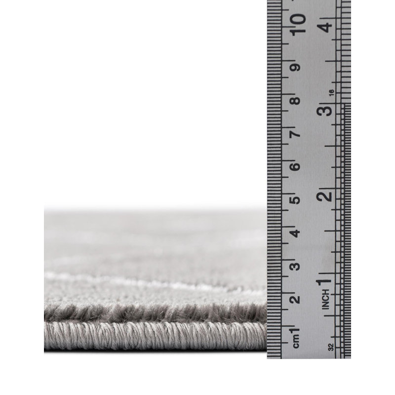 Tapis à carreaux gris et argent Latitude Run® Novica, Rond 10pi