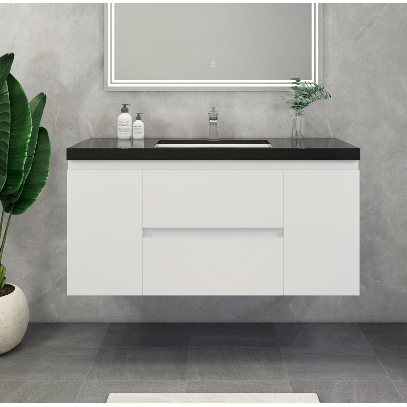 Castin 48" Wall-Mounted Single Bathroom Vanity Set, Glossy White