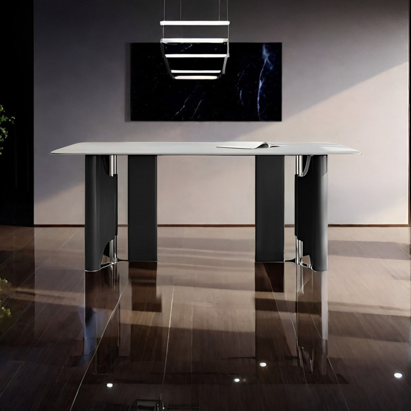 Light luxury rectangular rock plate dining table, 29.52"H x 62.99"L x 31.49"W