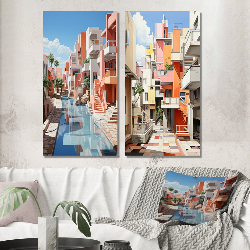 Ensoleillé Sunny Lodges - ensemble d'art mural sur toile hôtels et loges, Toile tendue, H 28 po x l 25 po