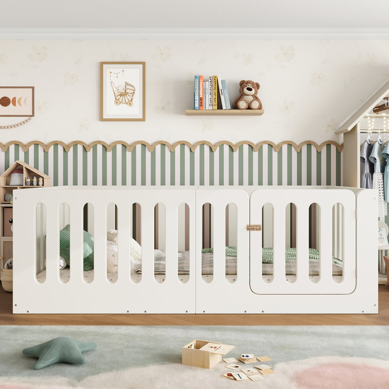 Lit simple en bois massif avec porte pour enfants Haven, lit Montessori, Beige