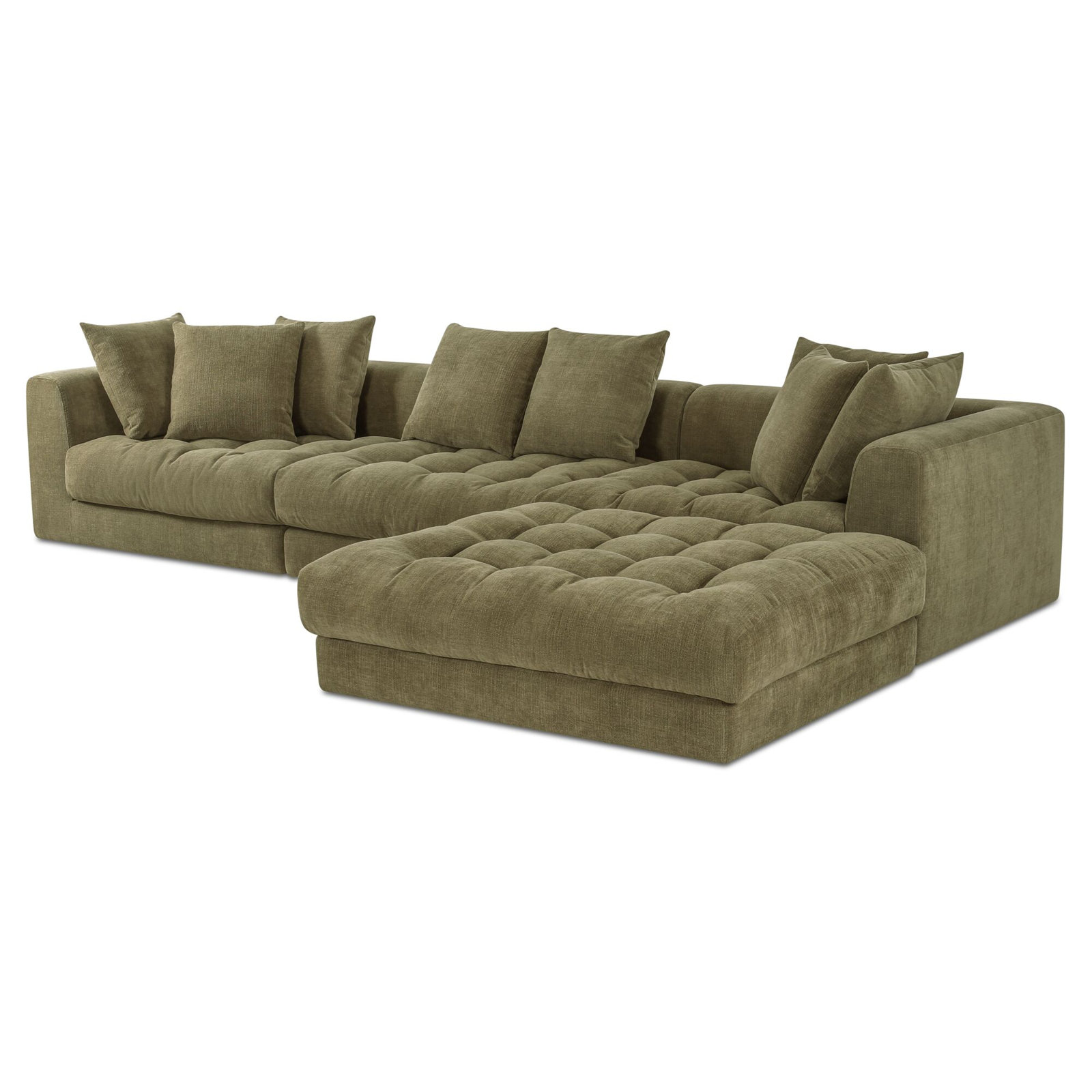 Hitton Lounge Modular Sectional, Green Polyester, 30.7" H x 147.5" W x 87" D