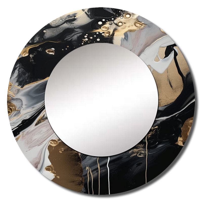 Phylys dos et marbre doré Medley III - miroir unique en marbre, grand miroir mural rond moderne, impression d'art en métal