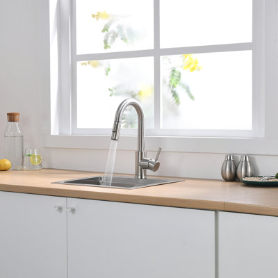 Robinet rétractable pour salle de bain, lavabo de cuisine en nickel brossé, robinet contemporain pivotant sur 360 ° en nickel, poignée simple