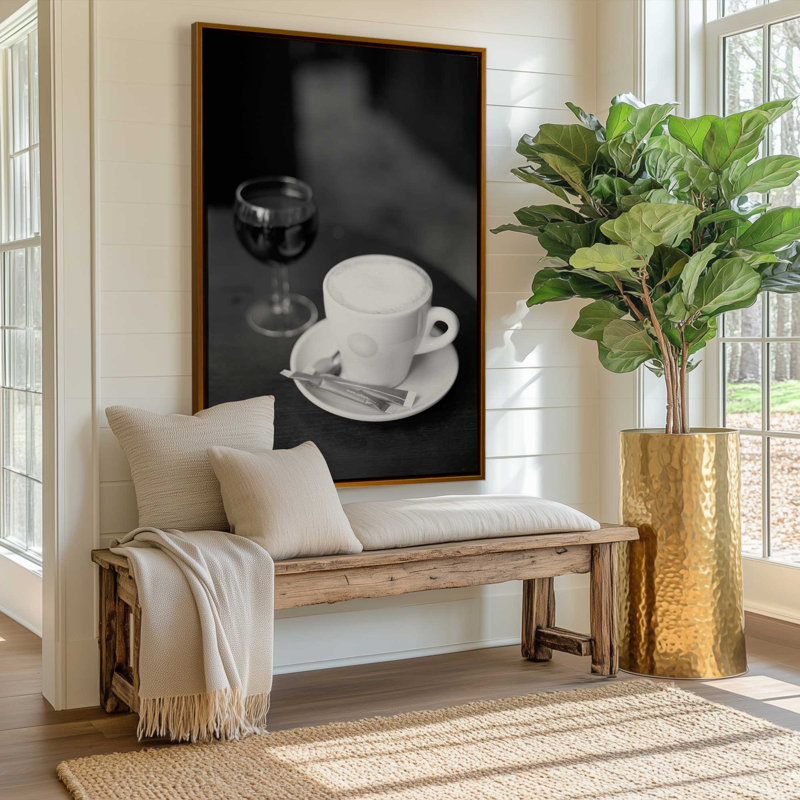 Café et vin, appariement silencieux, H 12,75 po x l 8,75 po, Impression encadrée sans passe-partout, Chrome poli