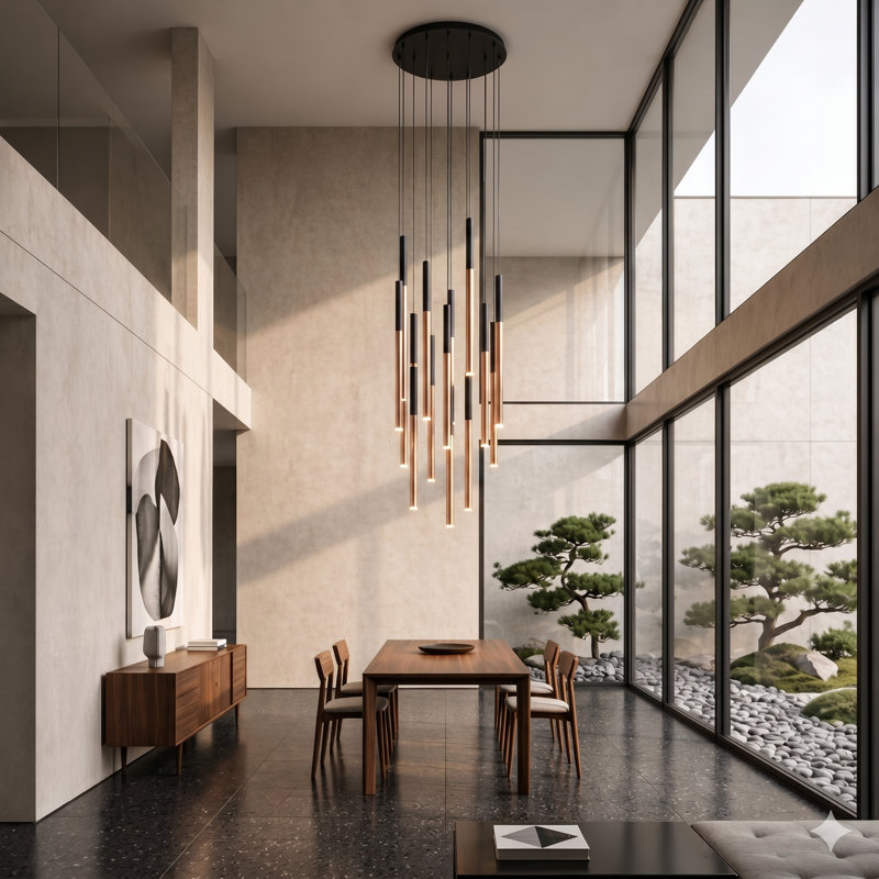 Baileyton 13 - Light Cluster Pendant, Black Top / Brushed Copper