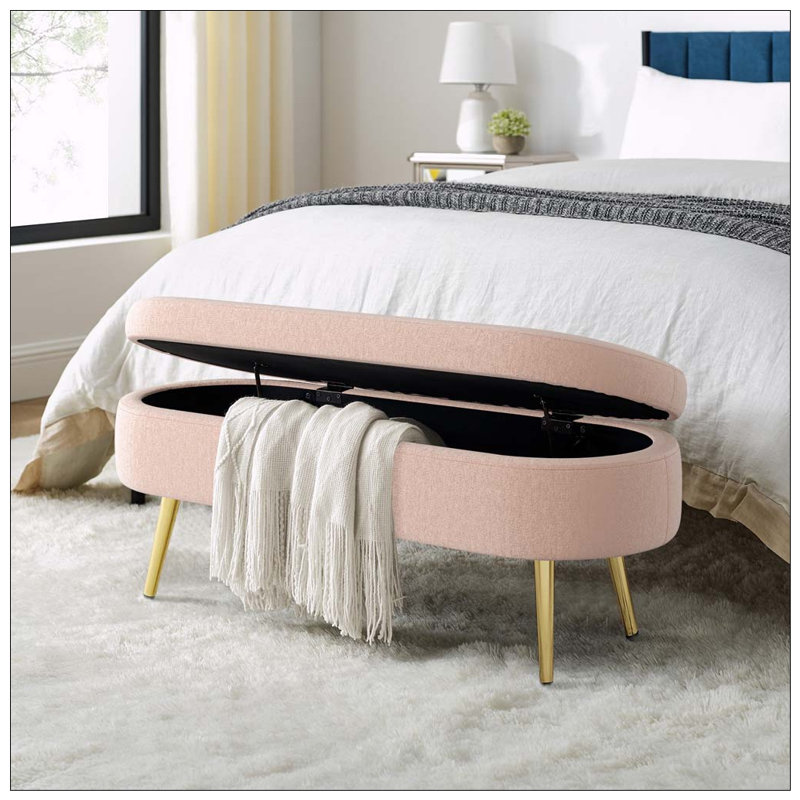 Banc de rangement repose-pieds ovale avec pieds en métal, Pink