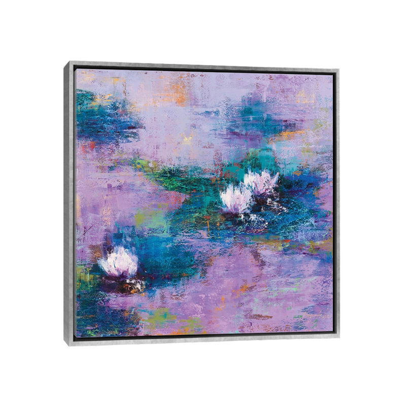 « Purple pond » par Olena-impression de peinture, Pas de tapis, H 18 po x l 18 po x 1,5 po, Toile avec cadre argenté