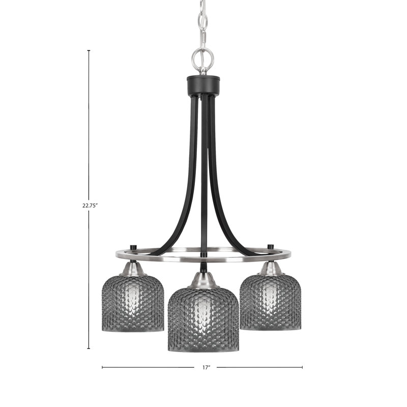 Lustre 3 lumières Mukkesh en verre fumé noir mat et nickel brossé 6 po, Noir, Noir mat/nickel brossé