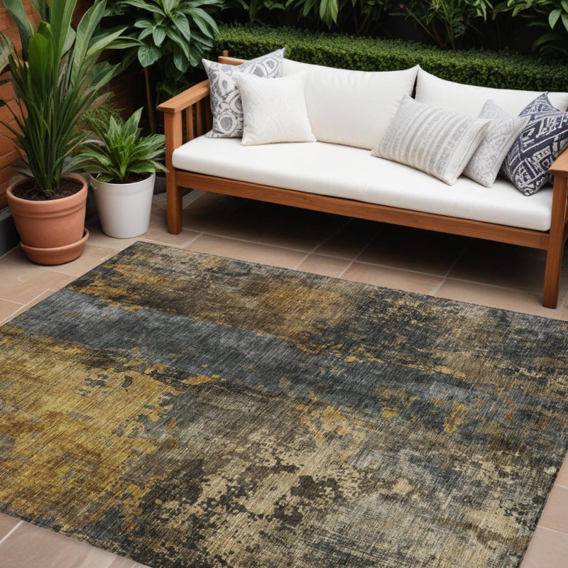 Tapis intérieur lavable abstrait 8 pi x 10 pi gris et brun
