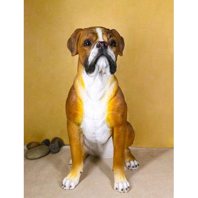 Large 18" Tall Adorable Realistic Sitting Fawn Boxer Dog Statue Home Décor