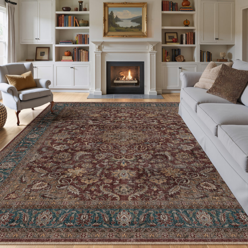 Stella Machine Washable Oriental Area Rug With Non-Slip Backing, Rectangle 9' x 12'