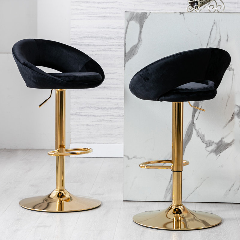 Kshaun Swivel Upholstered Adjustable Height Counter Stool with Metal Frame, Black