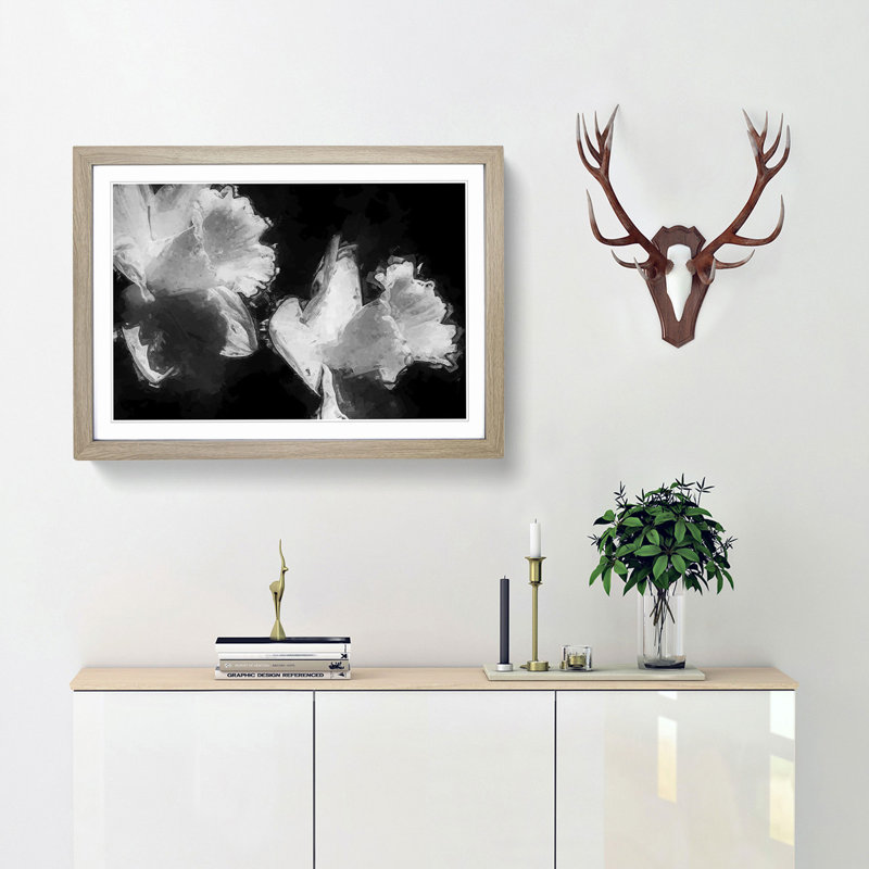 Pair of Daffodils in Abstract - Picture Frame Graphic Art Print, Oak Framed, 62cm H x 87cm W x 2cm D