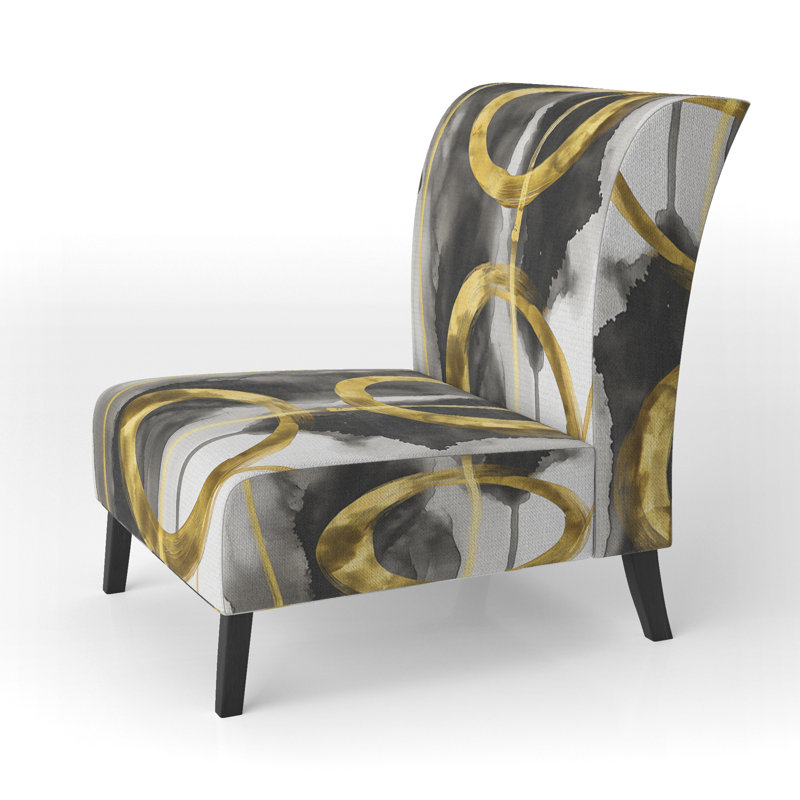Fauteuil de chambre rembourré Glam Mettalic II, Mélange de polyester noir