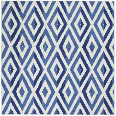 Tapis ivoire / bleu en polypropylène tissé à la machine intérieur / extérieur Deven-Jon