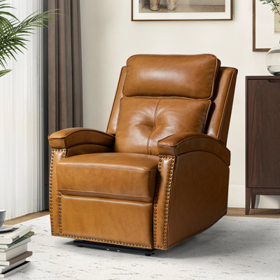 Wade Logan® Avelino Genuine Leather Power Recliner with Nailhead