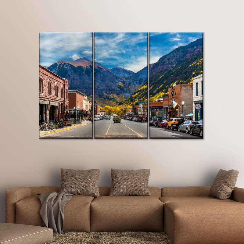 Ensemble de 3 petites maisons sur toile Telluride, H 20 po x l 33 po x P 1,25 po
