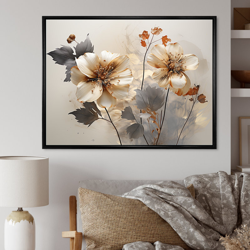 Sépia évoque la nostalgie de la fleur poétique I - Plantes, impressions d'art mural, Cadre flottant noir