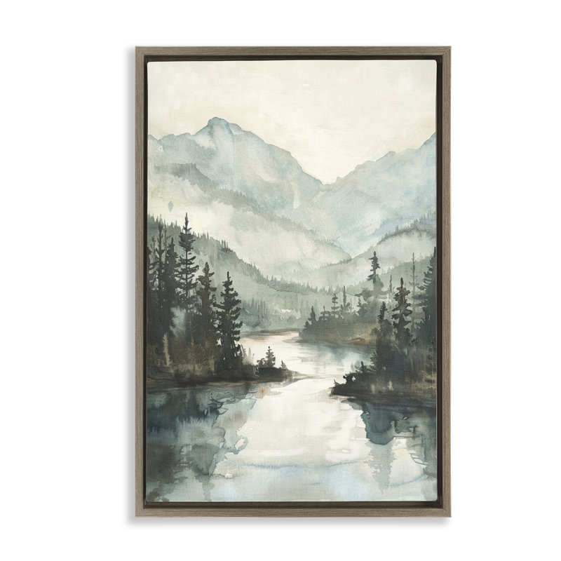  Mountain River View Canvas by LSR Design Studio, 31" H x 21" W, Montalcino Elm Floater Frame