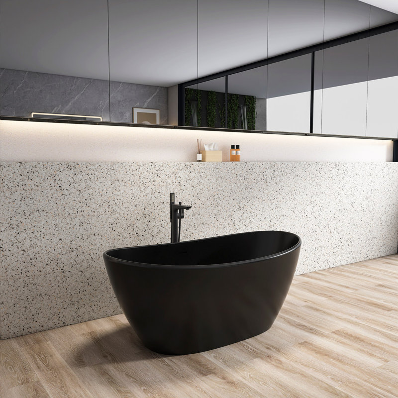 Baignoire de trempage autoportante à surface solide pour salle de bain, Noir