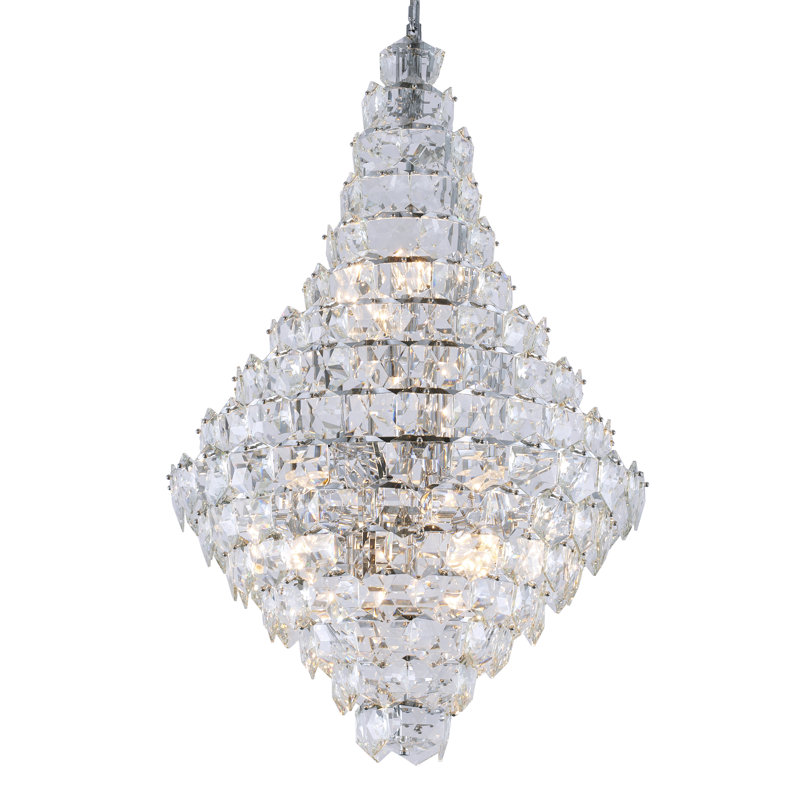 Lustre 27 lumières avec cristaux transparents suspendus, Chrome