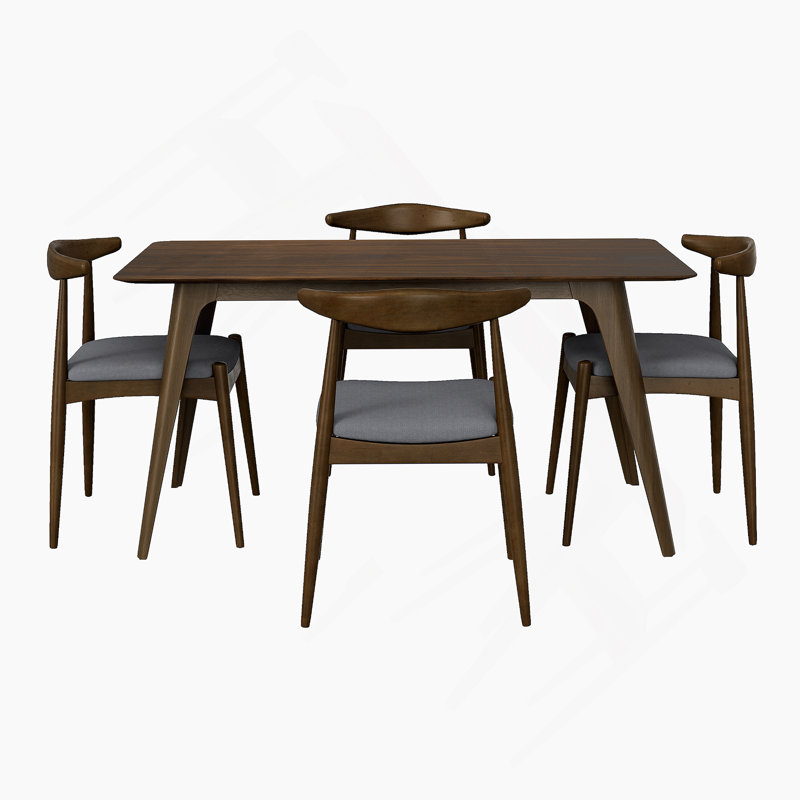 Ensemble de salle à manger 5 pièces, 1 table et 4 chaises, Gris anthracite