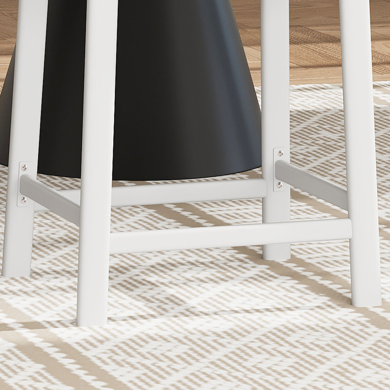 Upholstered Bar Stool with Iron Frame, White + grey cushion, 2 pieces