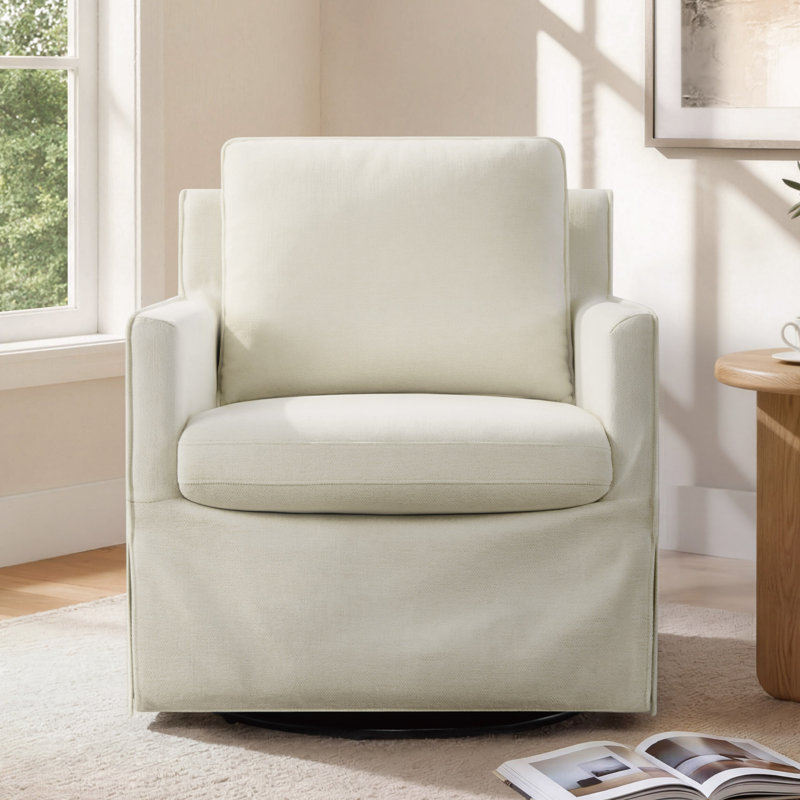 360° Swivel Glide Armchair With Washable Slipcover And Reversible Cushions, Sand